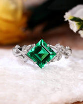 BRIAR Princess Cut Emerald Leafwave Shank Engagement Ring